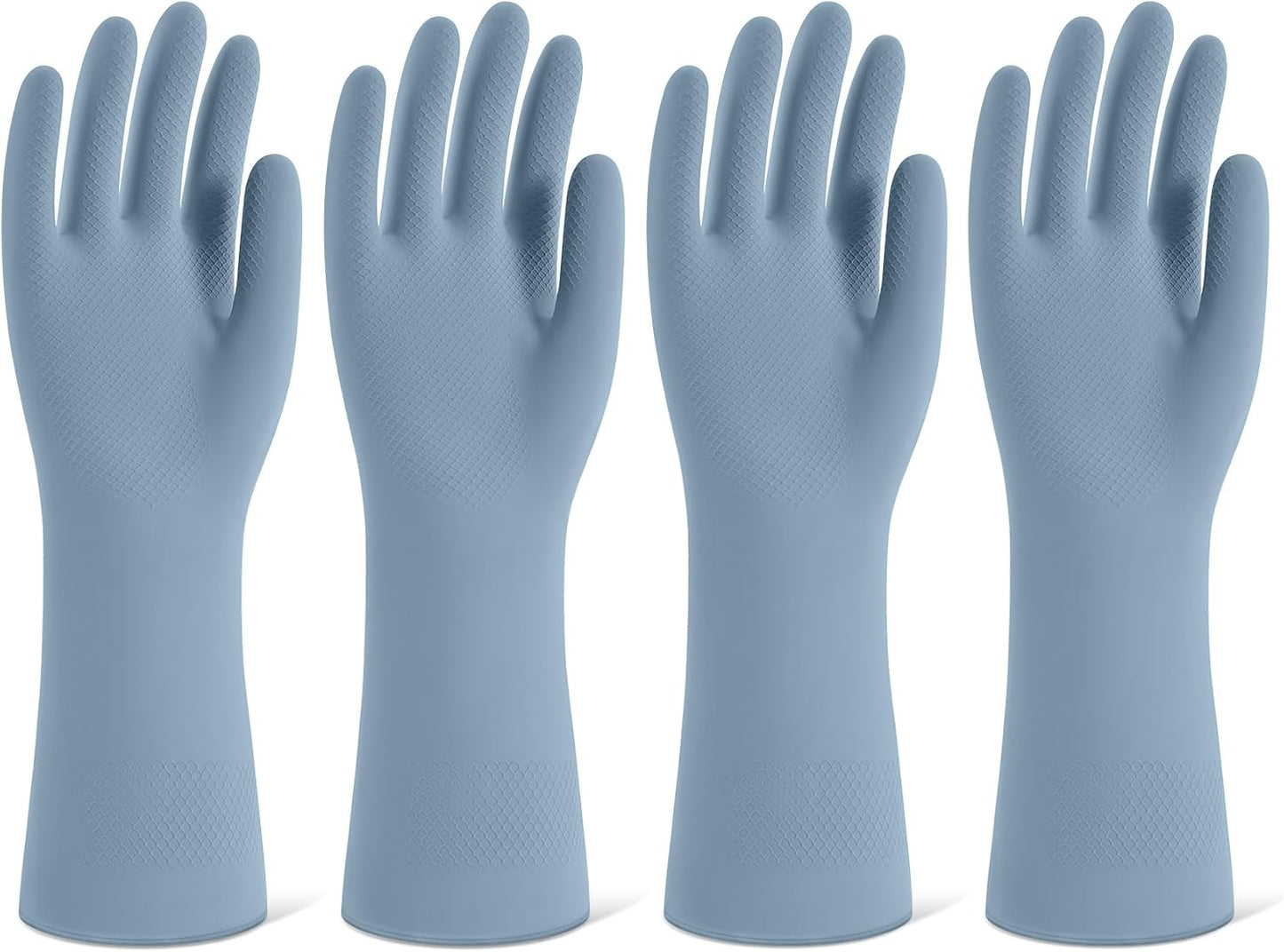 Rubber Cleaning Gloves for Dishwashing, 4 Pairs Reusable Kitchen Gloves for Washing Dishes and Household Cleaning, Blue Dish Gloves with Flocked Lining and Non-Slip Grip, Pefect for Woman Men - L