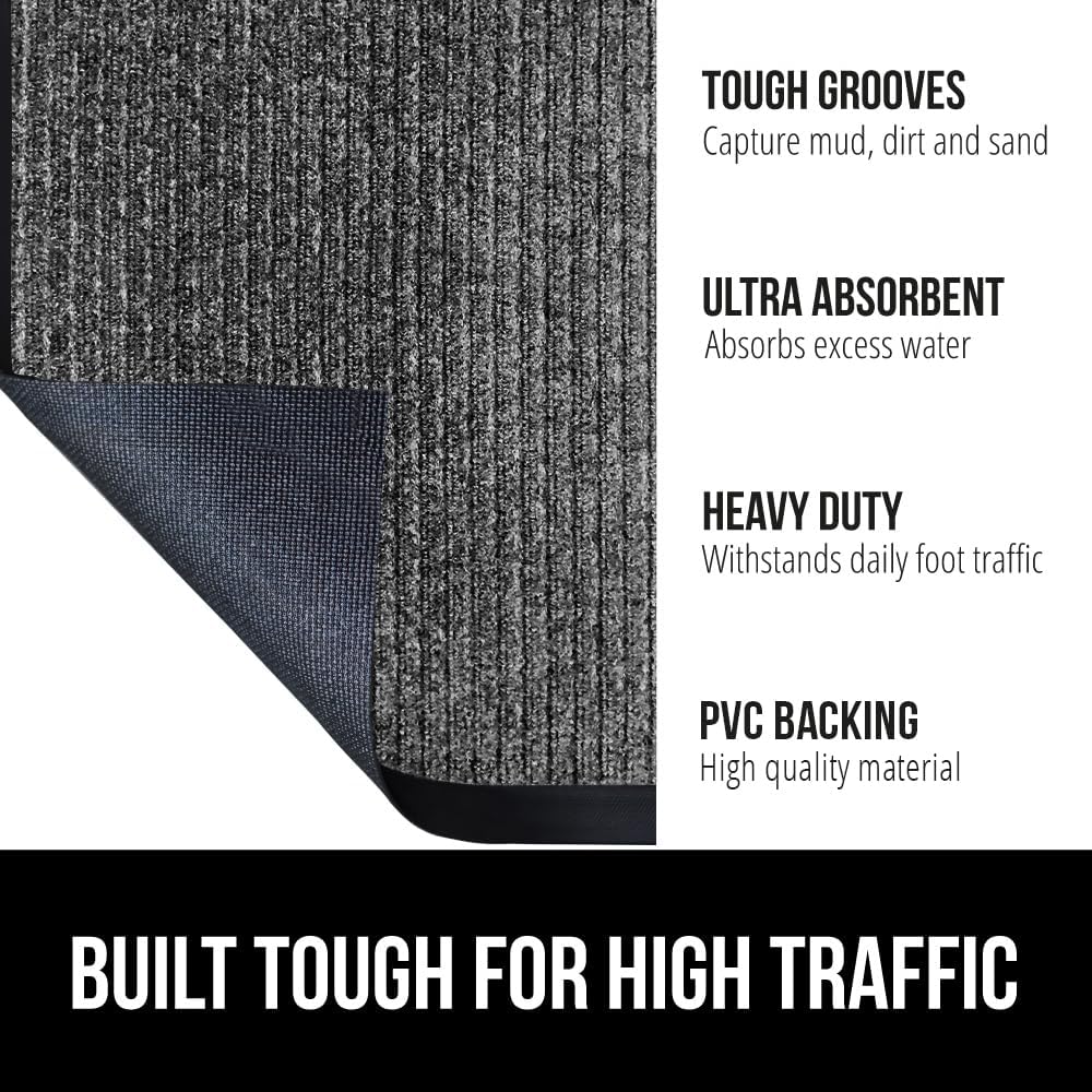 GORILLA GRIP Traffic Guard Door Mat, 72x48, Heavy Duty Welcome Mats, Commercial Office Space Doormat, Waterproof, Fade Resistant, Strong Rubber Backing, Low Profile, Shoe and Boot Scraper, Light Gray