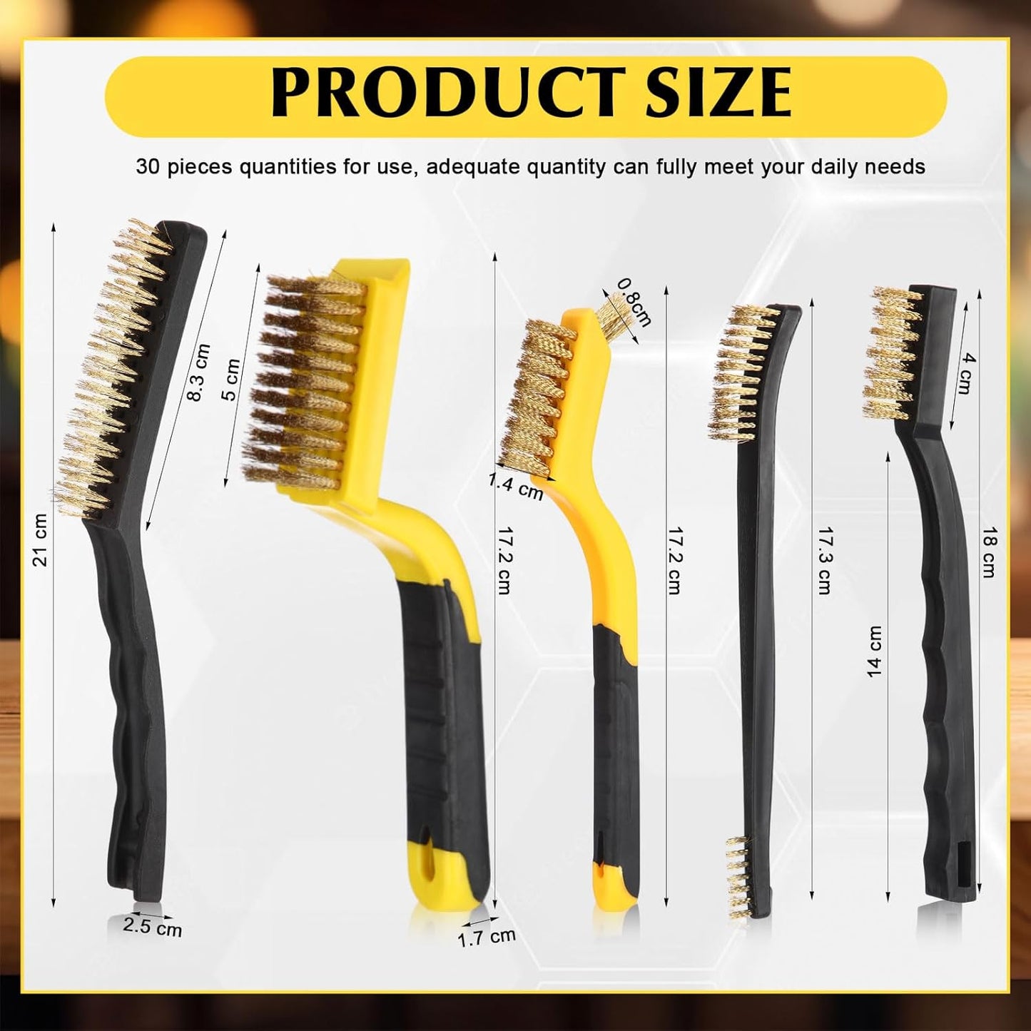 Sumind 30 Pcs Wire Cleaning Brush Set Nylon/ Stainless Steel/ Brass Metal Brush with Curved Handle Grip Paint Remover for Cleaning, Rust, Drill, Scrub, Grout Cleaner Tool (Yellow and Black)