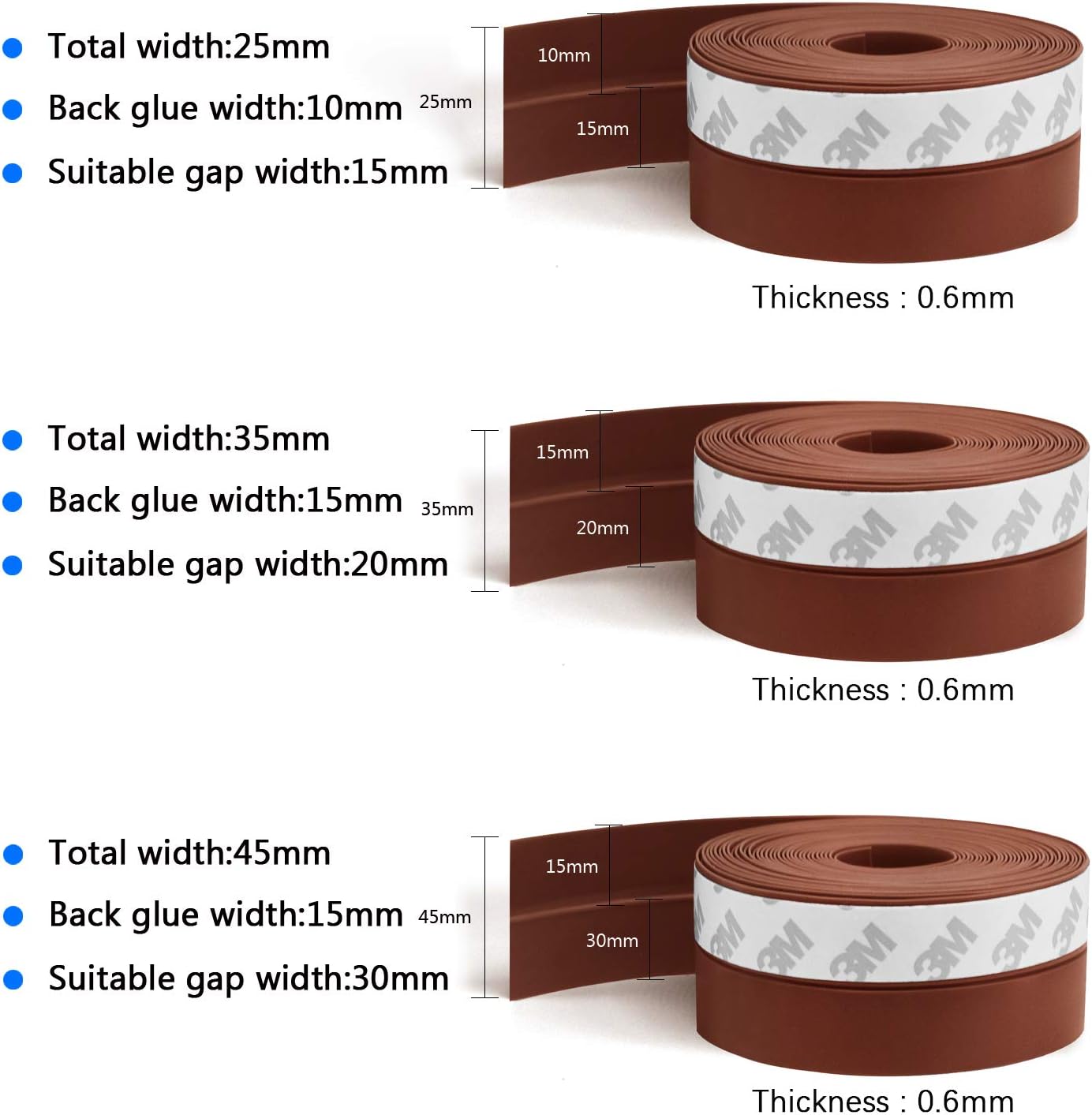 TAROSE Weather Stripping, Silicone Door Seal Strip Door, Window, 16 Feet Long, Reddish Brown (Width 45mm)