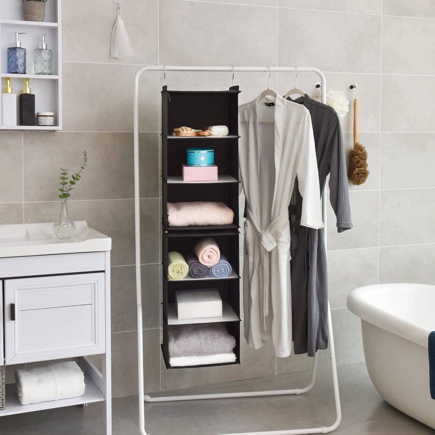 GRANNY SAYS 6-Shelf Hanging Organizer for Closet, Separable to 2 Pack 3-Shelf Hanging Shelves, Hanging Organizer for Bedroom, Black