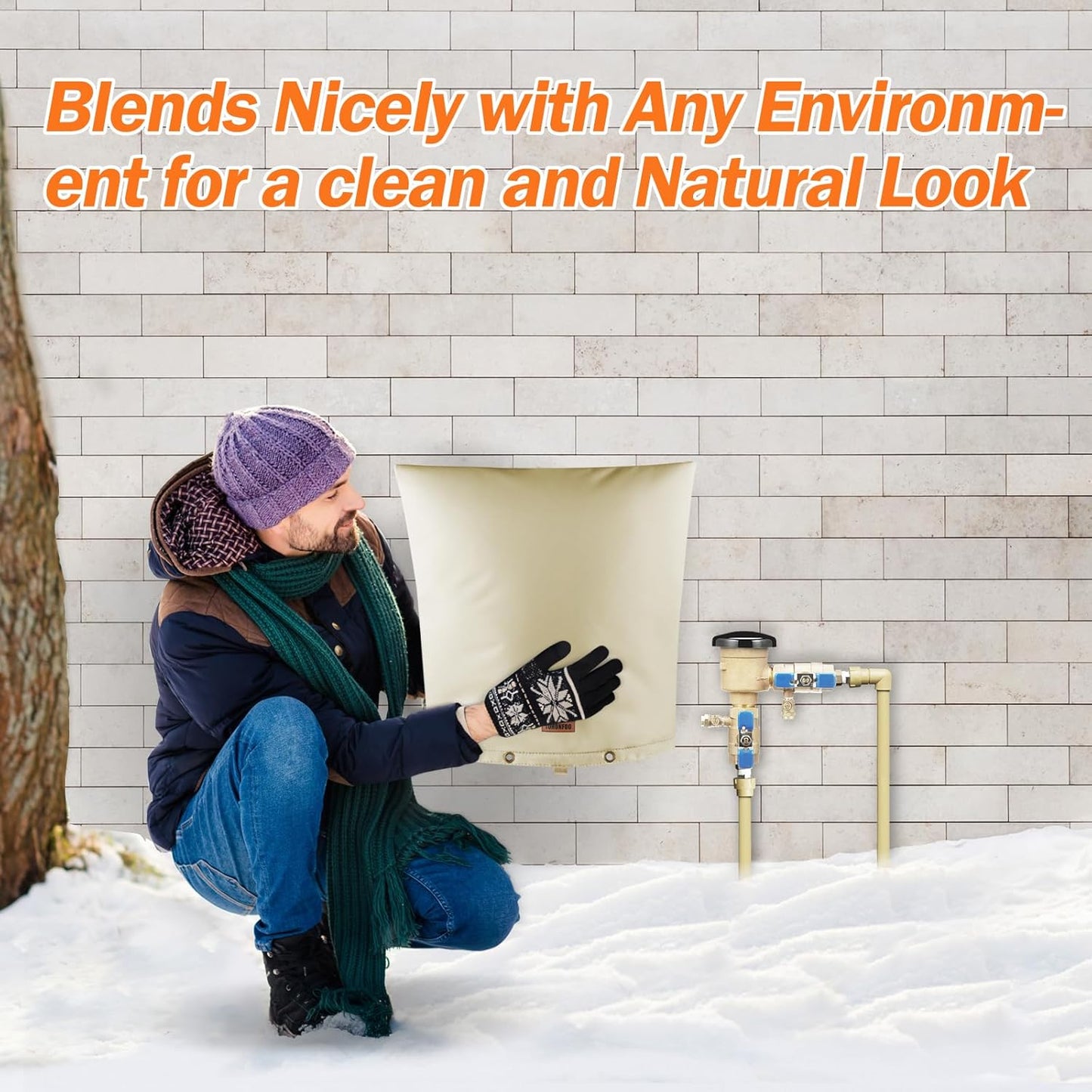 Backflow Preventer Pipe Insulation Cover (5°F) - Irrigation Sprinkler Valve Insulated Pouch - Water Well Pump Cover - Sturdy 5 Layers for Winter Freeze Protection, 14" W x 14" H, Beige