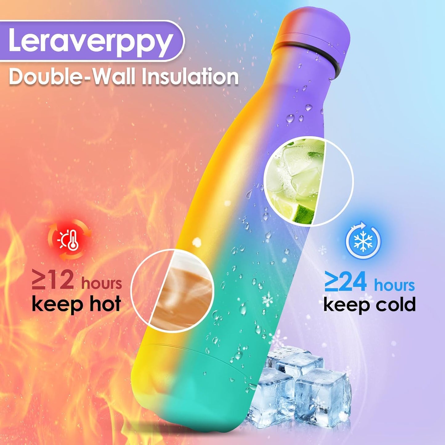 17oz Cola-Bottle Shaped Stainless Steel Leak-proof Water Bottle,Double Wall Vacuum Insulated Metal,Travel Mug For Sports Indoors & Outdoors,BPA-Free Kids Flasks,Purple Green(4Pack)