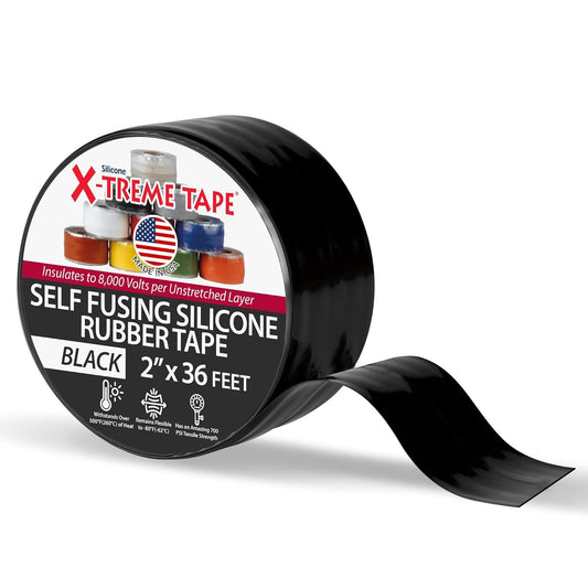 X-Treme Tape MOCAP Heavy Duty Waterproof Self Fusing Silicone Rubber Tape for Hose, Pipe, Electrical, Automotive, Outdoor, and Repairs - Leak Proof, Insulating - 2 Inch x 36 Ft Roll - Black