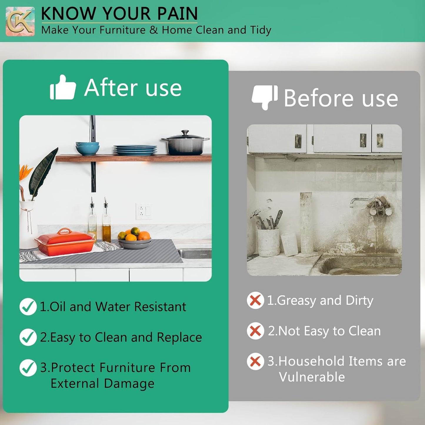 Self-Adhesive Shelf Liner Kitchen Liner, Waterproof Backed Paper Easy Peel and Stick Contact Liner Without Residue for Decor Your Desk Surface, Kitchen Countertops (Silver, 11.8 x 59 inches)