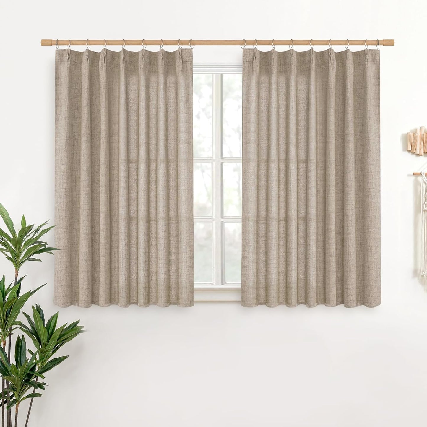 YoungsTex Oatmeal Linen Curtains 36 Inch Length for Short Kitchen Window, Textured Small Drapes Light Filtering for Cafe Bedroom Bathroom Back Tab, 2 Panels, 40 X 36 Inch