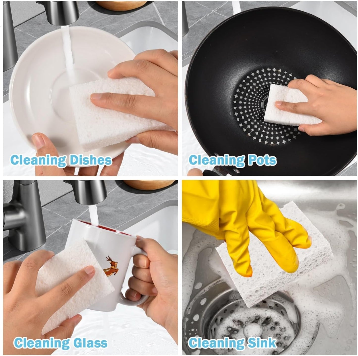 YoleShy 48 Pack White Sponges Kitchen Natural Compressed Cellulose Sponges for Dishes Bulk Non Scratch for Household Cookware Bathroom Cars Soft Super Absorbent Reusable