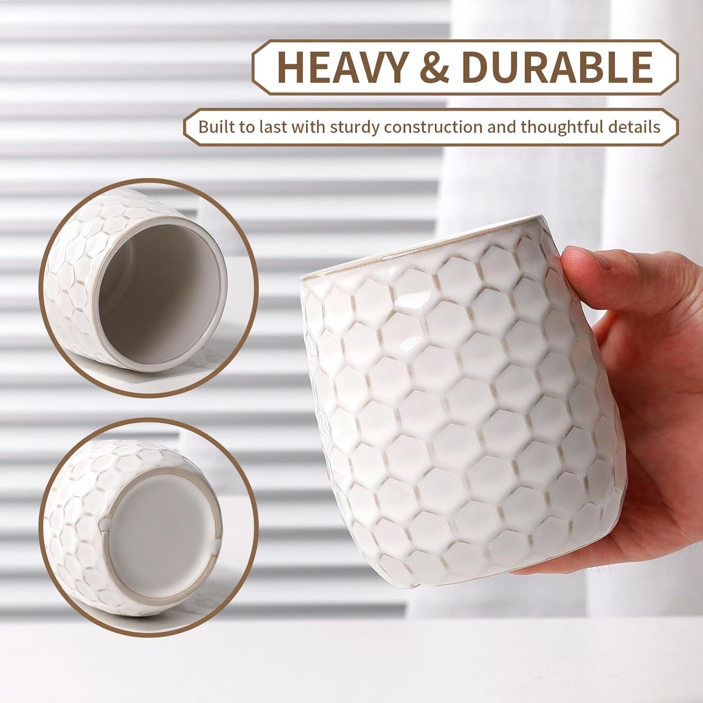 Toothbrush Holder, Tooth Brush Holder for Bathroom - Ceramic Toothbrush Cup White Toothbrush Holders Countertop, Makeup Brush Holder Pen Holder, 3.62" x 3.62" x 3.93", ANTIS'S HOME