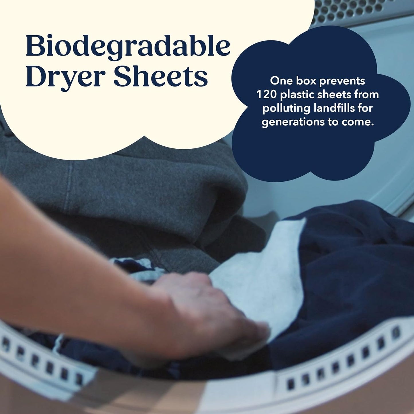 Cobi Eco-Friendly Dryer Sheets - 100% Cotton Biodegradable Non-Toxic & Unscented for Sensitive Skin, Clean Plant-Based Static Control, 120 Count