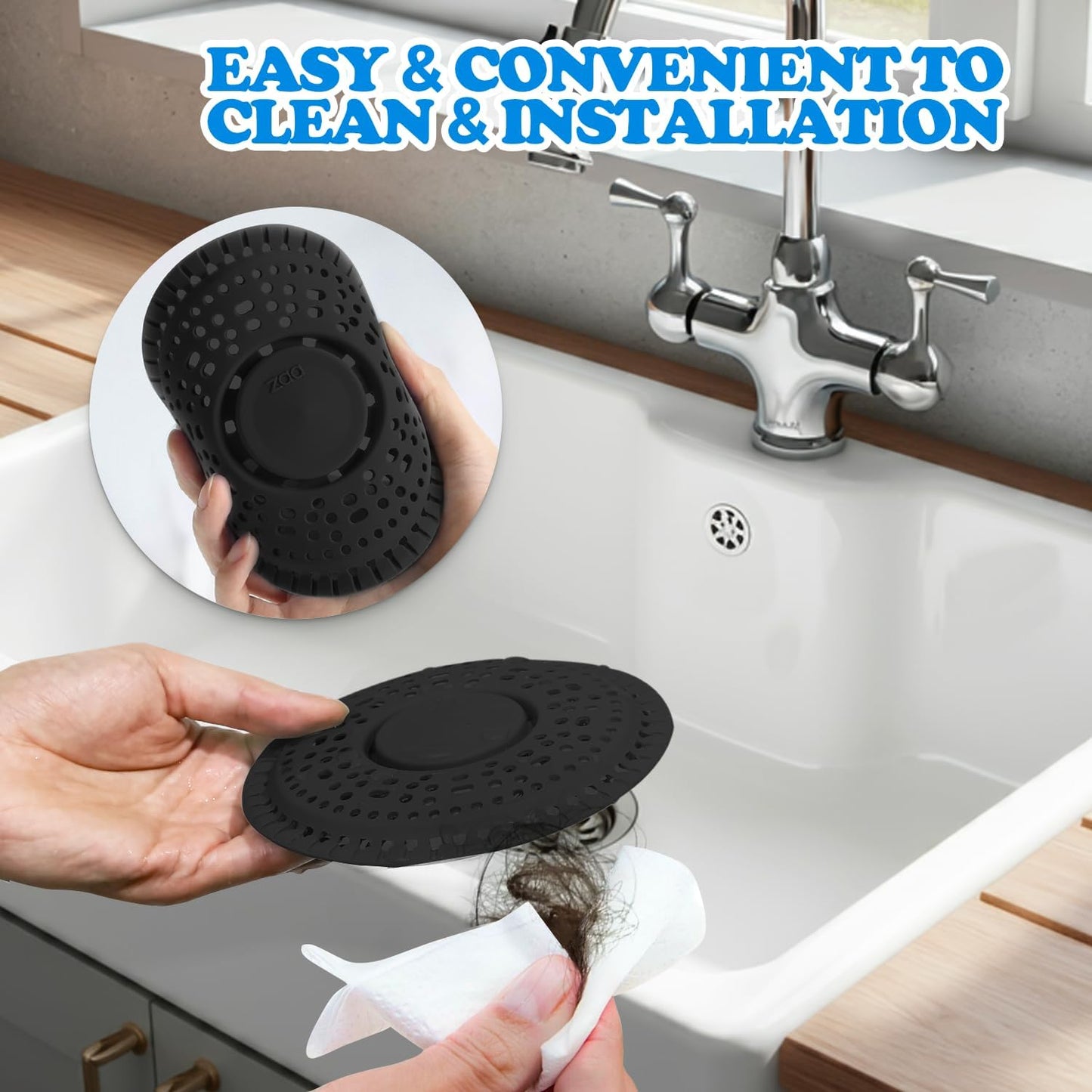 zaa Shower Drain Hair Catcher, Upgraded 2Pack Premium Silicone Drain Protector & Shower Drain Cover for Regular Floor Drains of Shower Room, Bathroom, Black