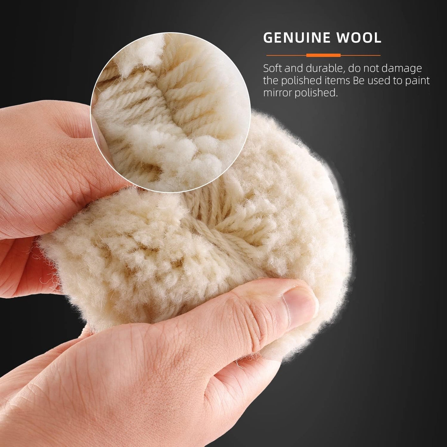 SPTA Wool Polishing Pad, 5Pcs 3"(75mm) 100% Natural Wool Buffing Pad with 1Pc Hook&Loop Backing Pad, 1Pc Extension Shank for Drill Polisher Cutting, Car Body Repair Buffing