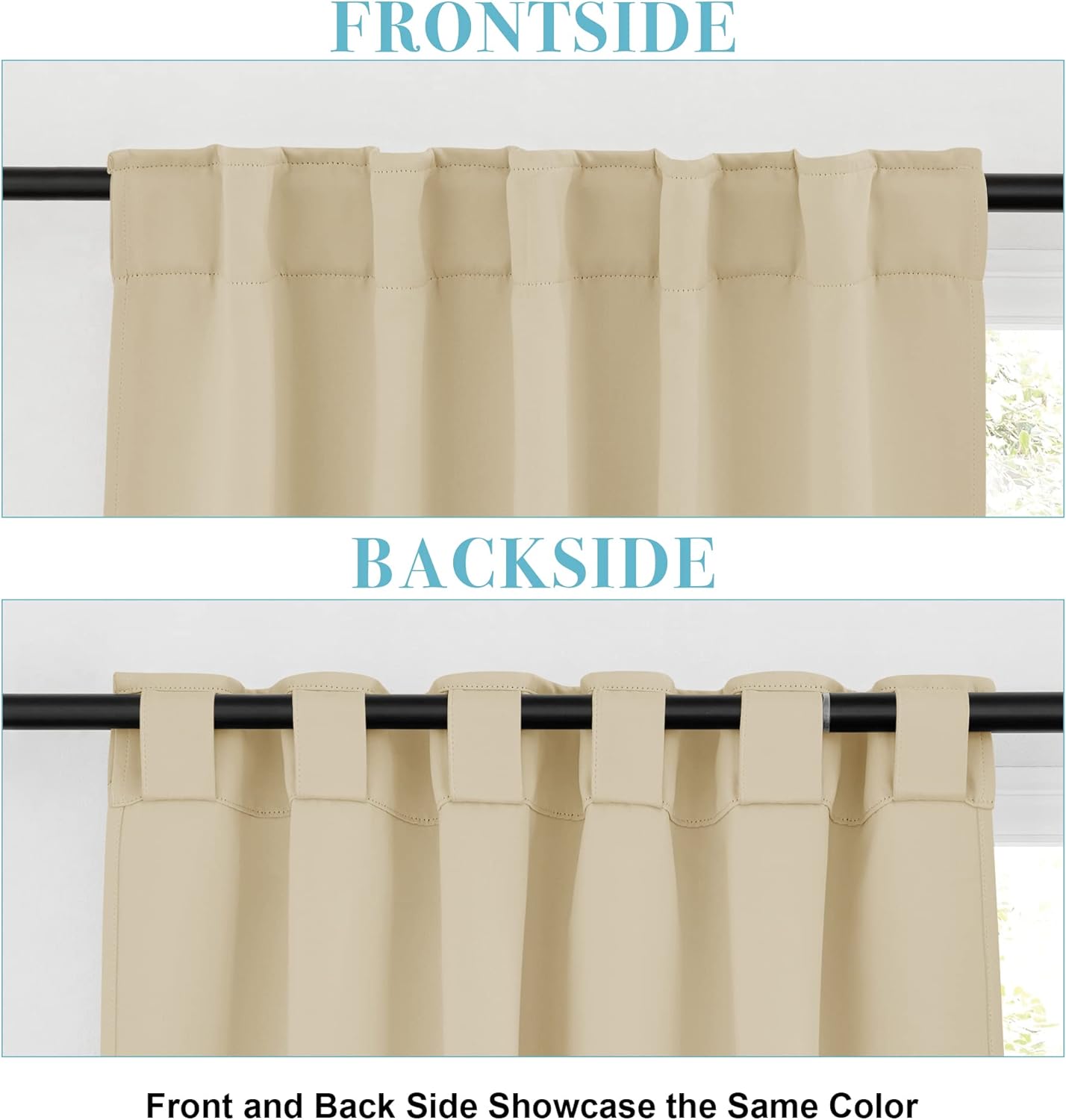 RYB HOME Short Blackout Curtains 36 inches, Solid Heavy Duty Small Window Treatment Room Darkening Privacy Draperies for Basement Bathroom Bedroom, Biscotti Beige, W42 x L36 inch, 2 Panels