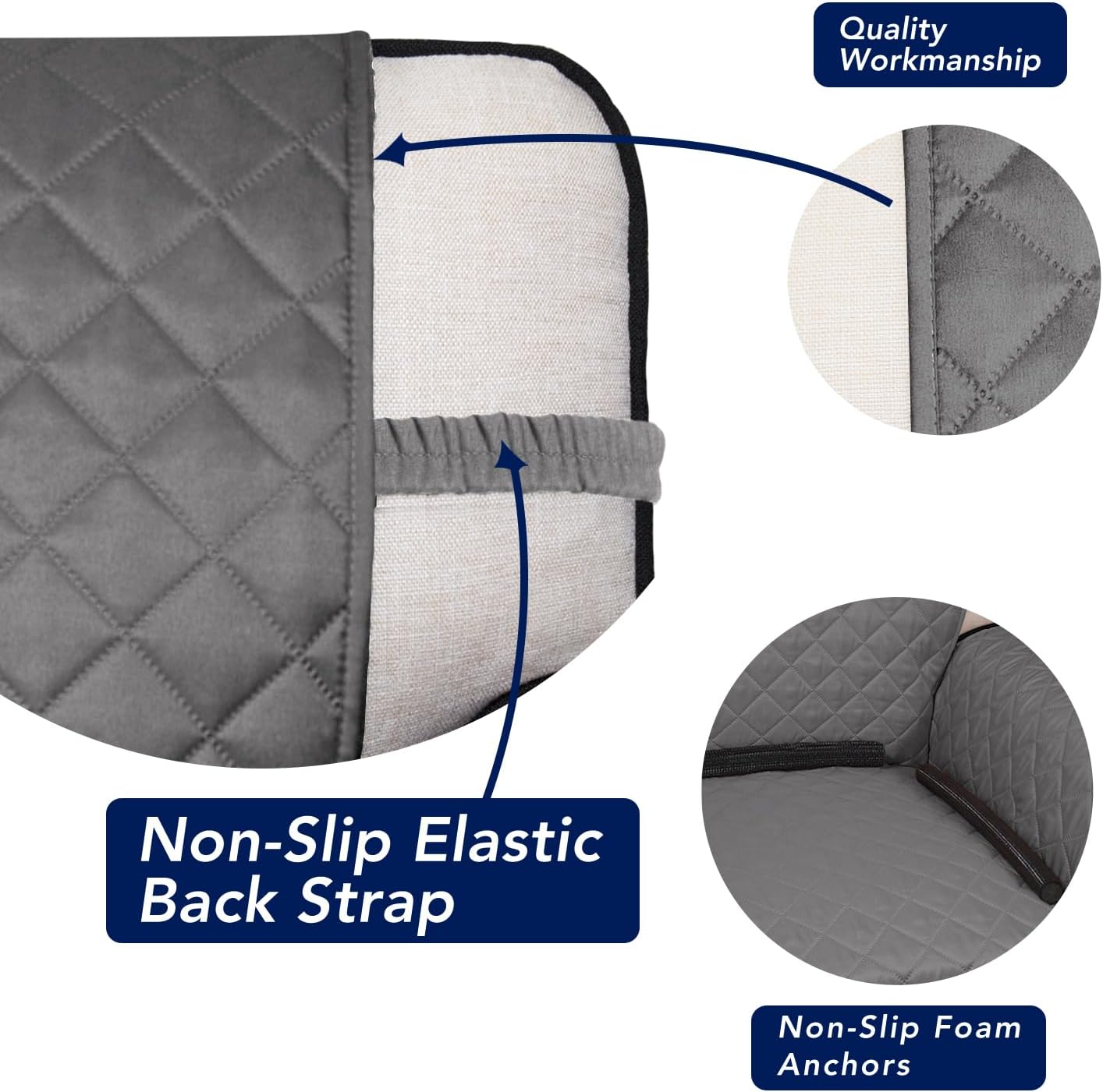 PureFit Reversible Quilted Sofa Cover, Water Resistant Slipcover Furniture Protector, Washable Couch Cover with Non Slip and Elastic Straps for Kids, Dogs, Pets (4 Seater Sofa, Gray/Ivory)