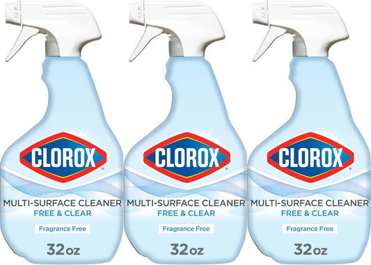 CLOROX Free & Clear Multi Surface Cleaner, Spray Bottle, Fragrance Free, 32 Fluid Ounces, Pack of 3