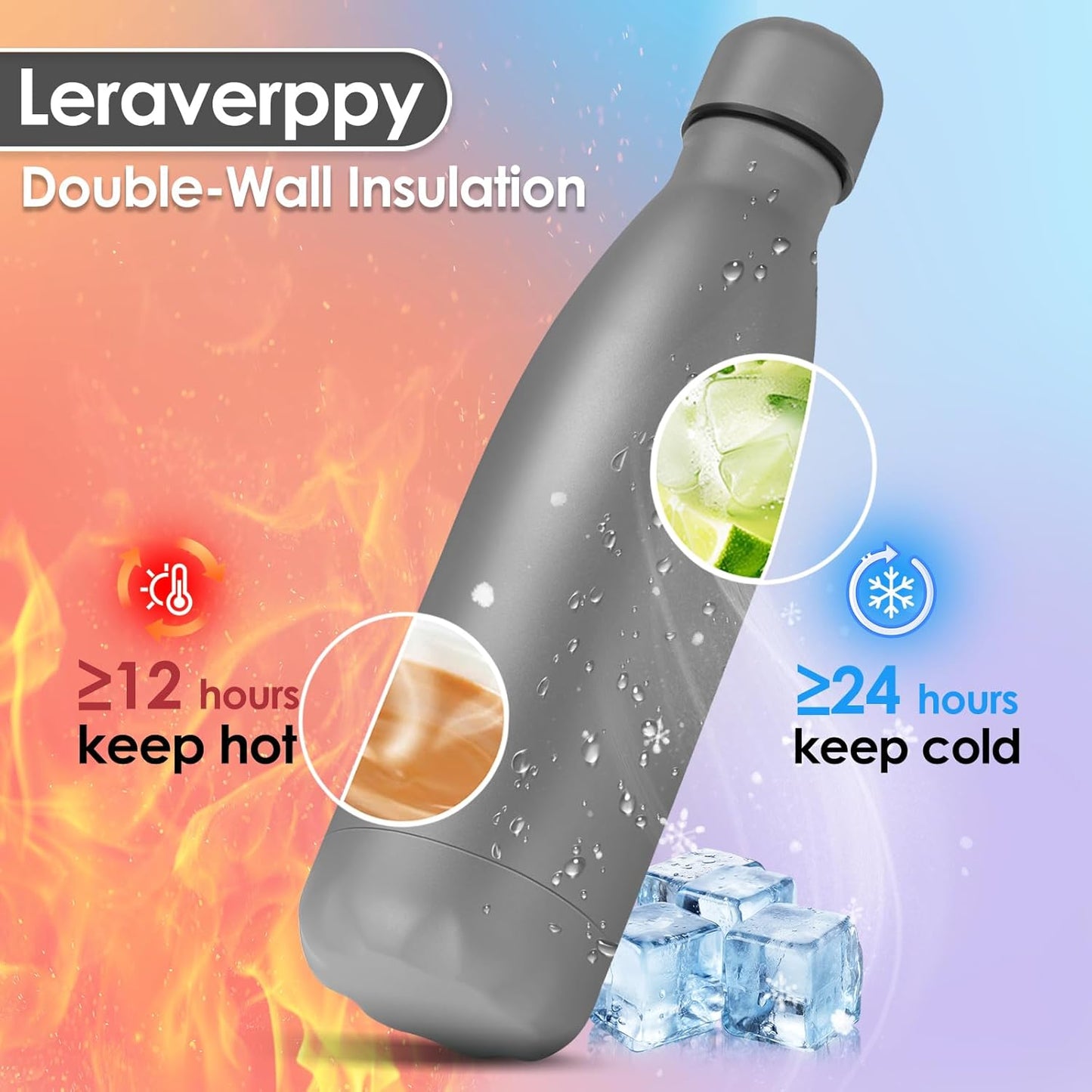 25oz Cola-Bottle Shaped Stainless Steel Leak-proof Water Bottle,Double Wall Vacuum Insulated Metal,Travel Mug For Sports Indoors & Outdoors,BPA-Free School Kids Flasks,Gray(4 Pack)