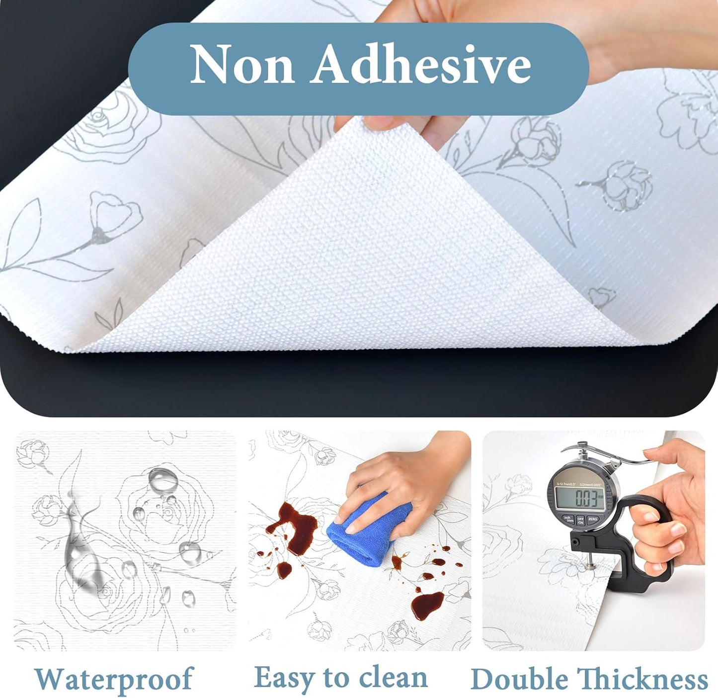 Shelf Liners for Kitchen Cabinets 17in x 20FT Non Adhesive Drawer Liner Sliver Floral Thickened Shelf Liner Paper Strong Non-Slip Easy to Clean for Tool Box Refrigerator with Knife and Tape Measure