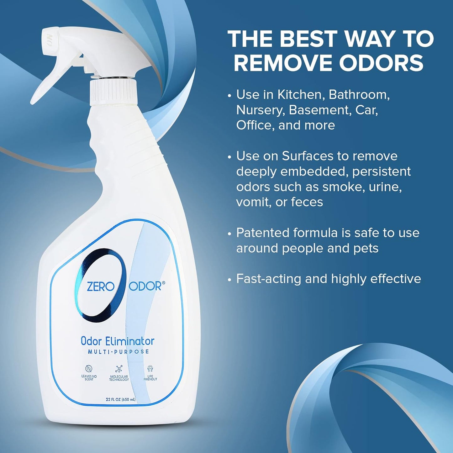 Zero Odor - Multi-Purpose Strong Odor Eliminator for Home, Office, Car, Bathroom, Hotel, Room Deodorizer, and Odor Neutralizer, 22Oz