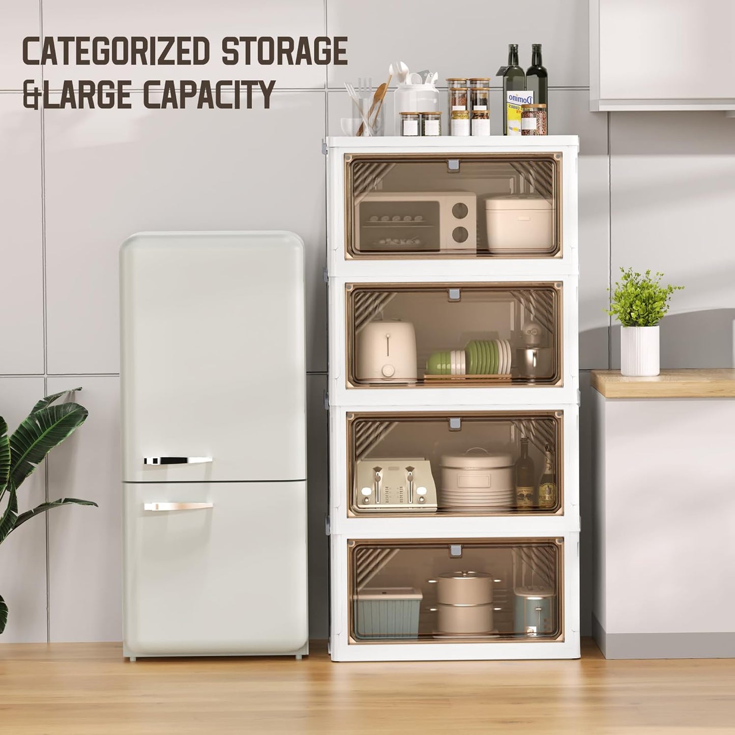 AHEONLAR 144 Quart 3 Tier Plastic Storage Bins with Lid - Foldable Stackable Storage Bins with Doors - Closet Organizers and Storage - Plastic Drawer Storage for Bedroom StudToy Room Office（48QT×3）