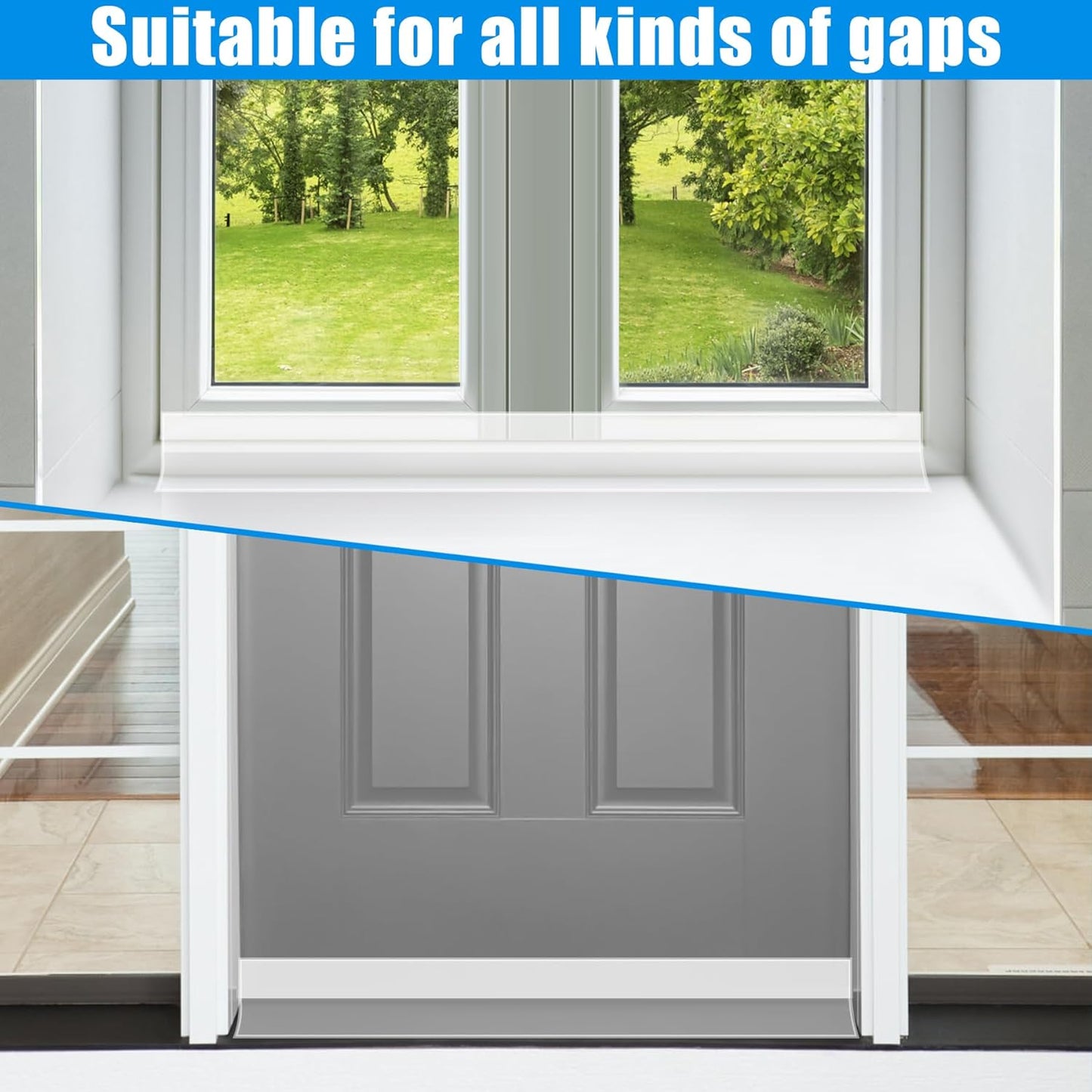 Draft Seal Tape for Doors and Windows 3 in x 40 Ft Silicone Weather Stripping Extra Thick 2mm Door Seal Strip with Strong Adhesive Draft Insulation Stopper Side Seal - Clear