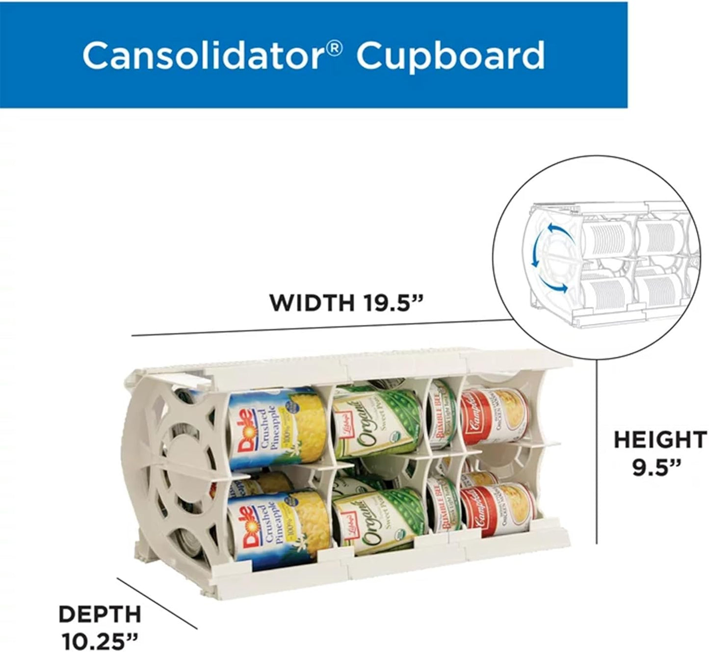 Shelf Reliance Cansolidator Cupboard - 2-Pack Can Organizer for Pantry, Stackable Soda Can Storage for Kitchen, Holds 20 Cans of Food or Soda