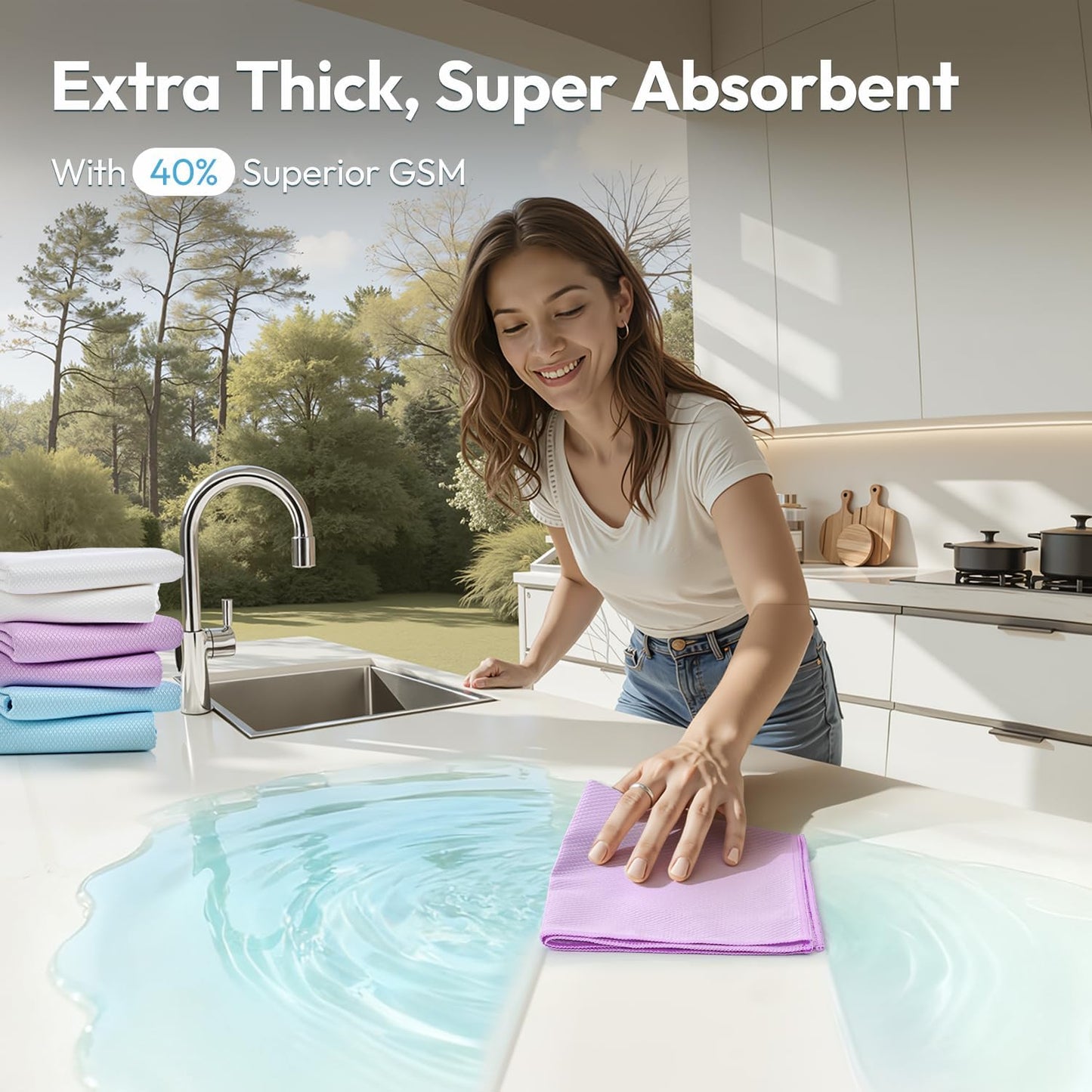 Nanoscale Microfiber Cloths 15.55”x 15.55”, Glass Window Mirror Stainless Steel Car Cleaning, Streak-Free, Lint-Free, Super Thick & Absorbent, Reusable, 6 Pack (Gray)