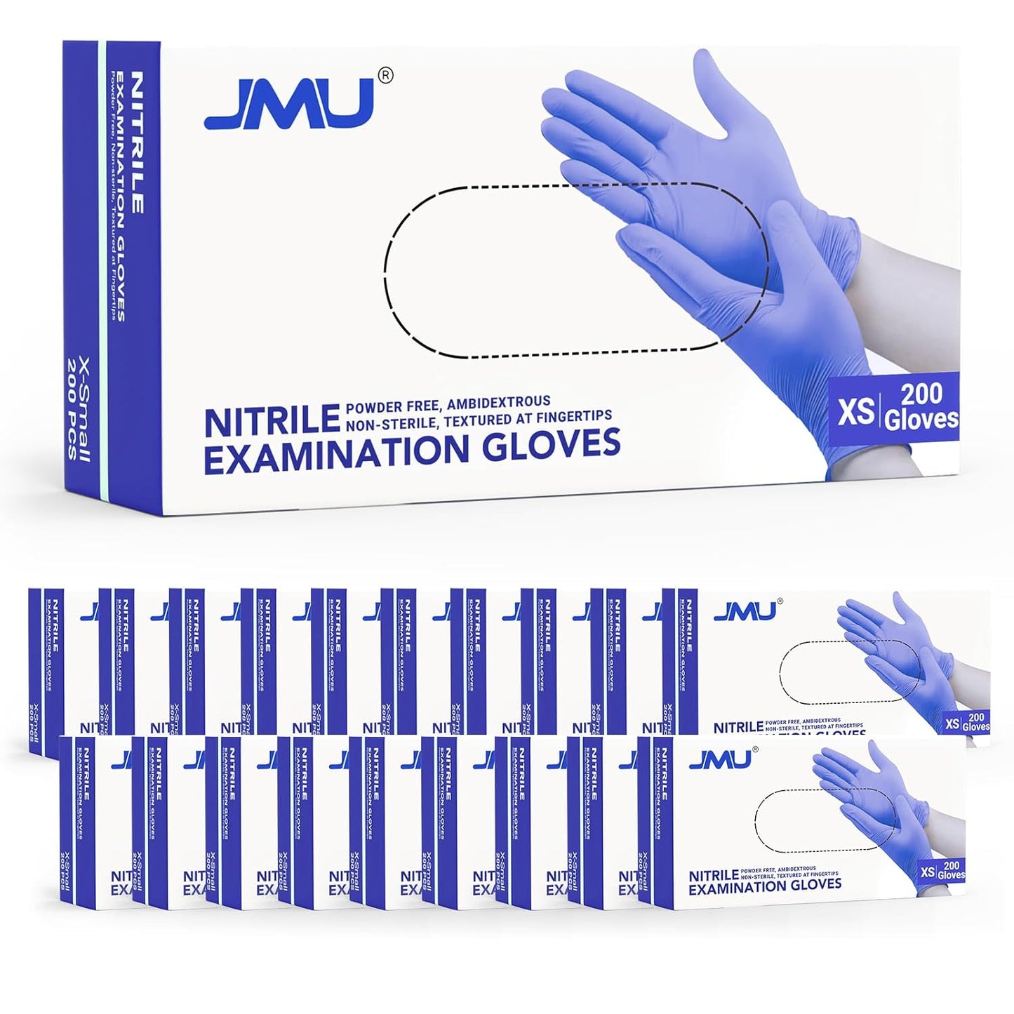 JMU Nitrile Gloves Bulk XS 4000 Count, 3.5 Mil Disposable Gloves Latex-Free, Violet Blue