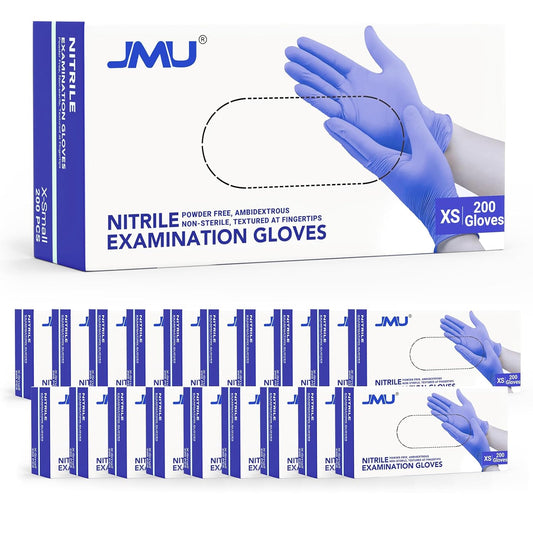 JMU Nitrile Gloves Bulk XS 4000 Count, 3.5 Mil Disposable Gloves Latex-Free, Violet Blue