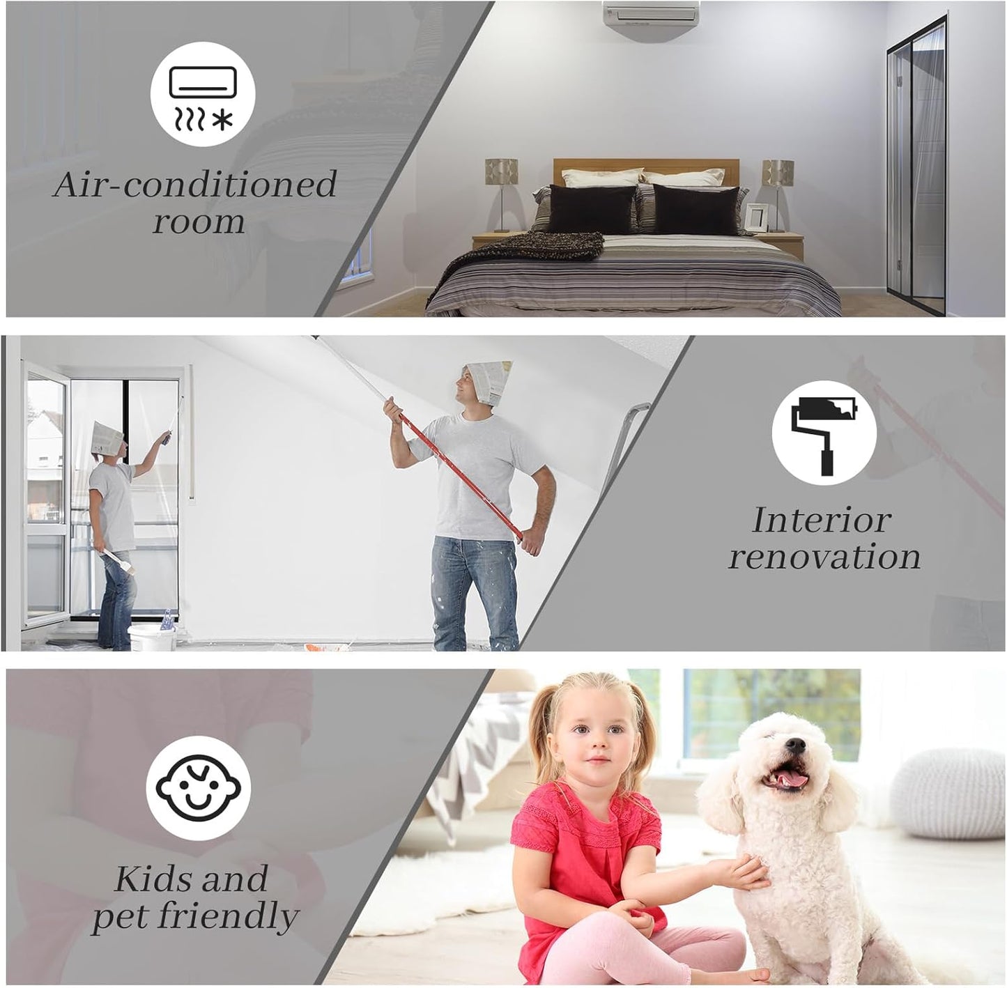 Amylove Zipper 38 x 83 Inch Dust Barrier Door Kit Construction Door Barrier 3 x 7 ft Reusable Plastic Curtain Cover Containment Standard Doorway Temporary Wall Screen Sheeting for Bathroom Hallway