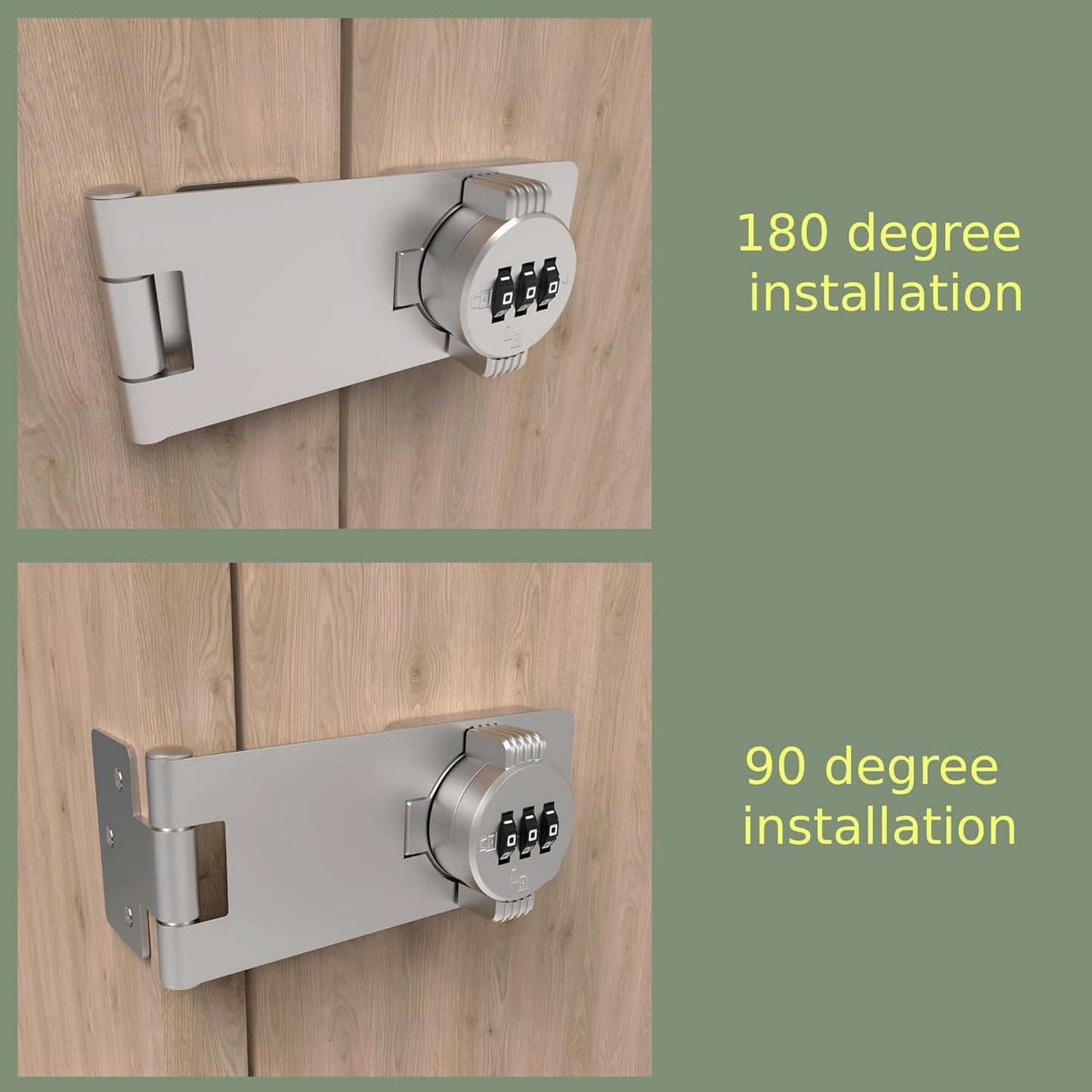 Keyless Combination Lock – 3-Digit Combination Lock for Cabinet Doors – Twist Knob Hasp Latch Lock with Password Code – Zinc Alloy Cabinet Door Latch for Kitchen Drawers, Cabinets, Cupboard (Silver)