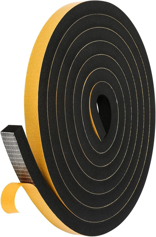 Black Weather Stripping Door Seal Strip (3/5 Inch X 1/2 Inch X 10Feet), Strong Adhesive, Lightproof, Soundproof, Weatherproof Foam Tape Insulation for Sliding Door, Front Door Frame, Windows