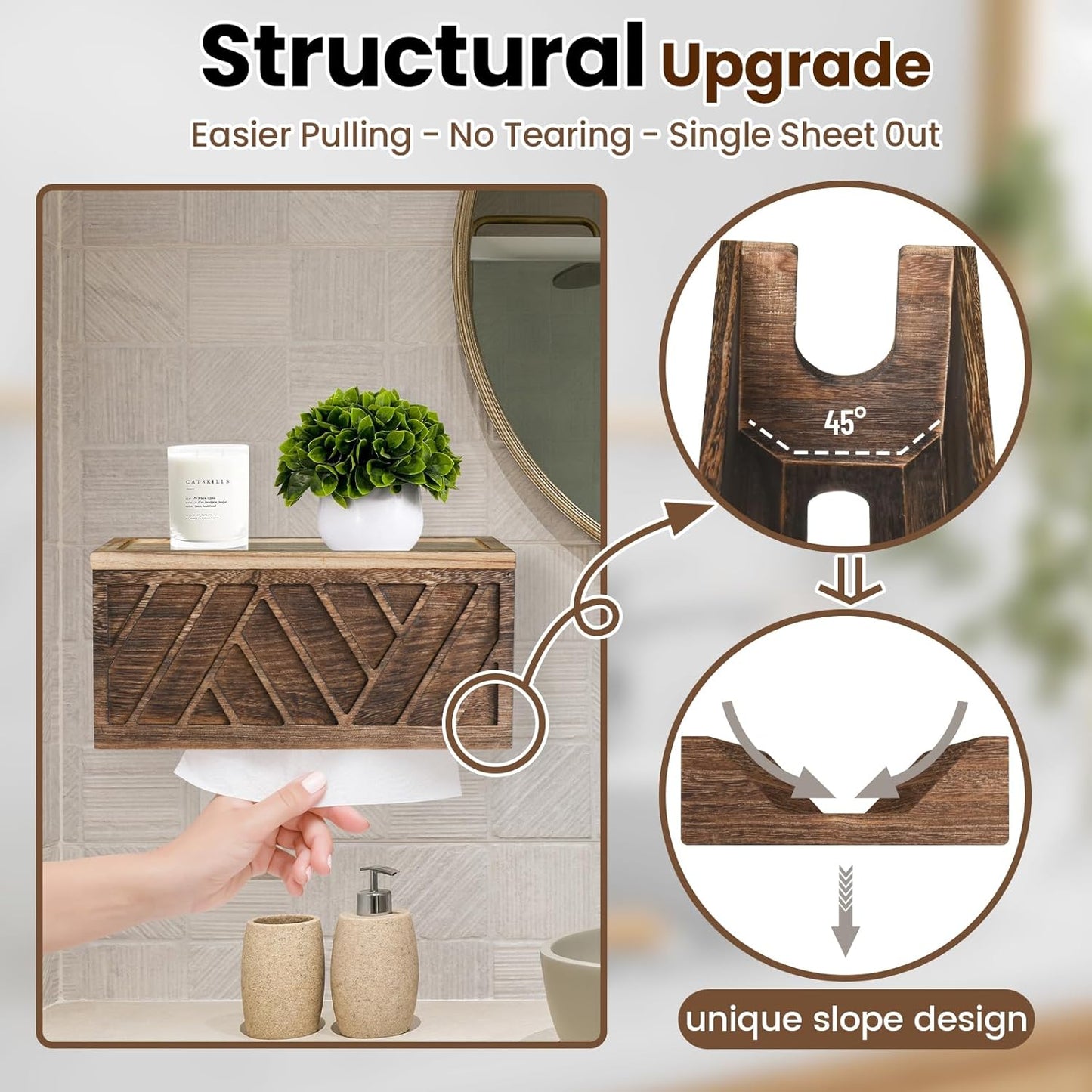 Paper Towel Dispenser Wall Mount, Paper Towel Holder Wall Mounted with Lid, Solid Wood Commercial C-Fold, Z-Fold, Trifold Hand Paper Towel Holder(Dark Brown)