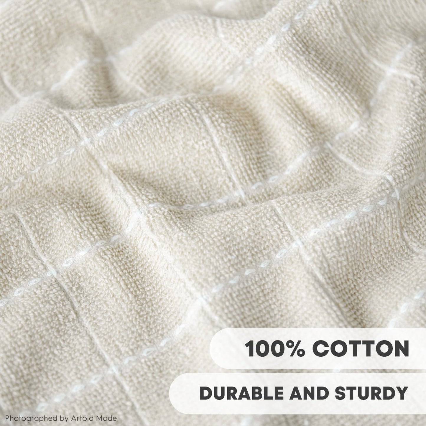 Artoid Mode Checkered Designed Cotton Beige Grey Terry Kitchen Dish Cloths, 12x12 Inch Soft Absorbent Quick Drying Cleaning Kitchen Rags Set of 6