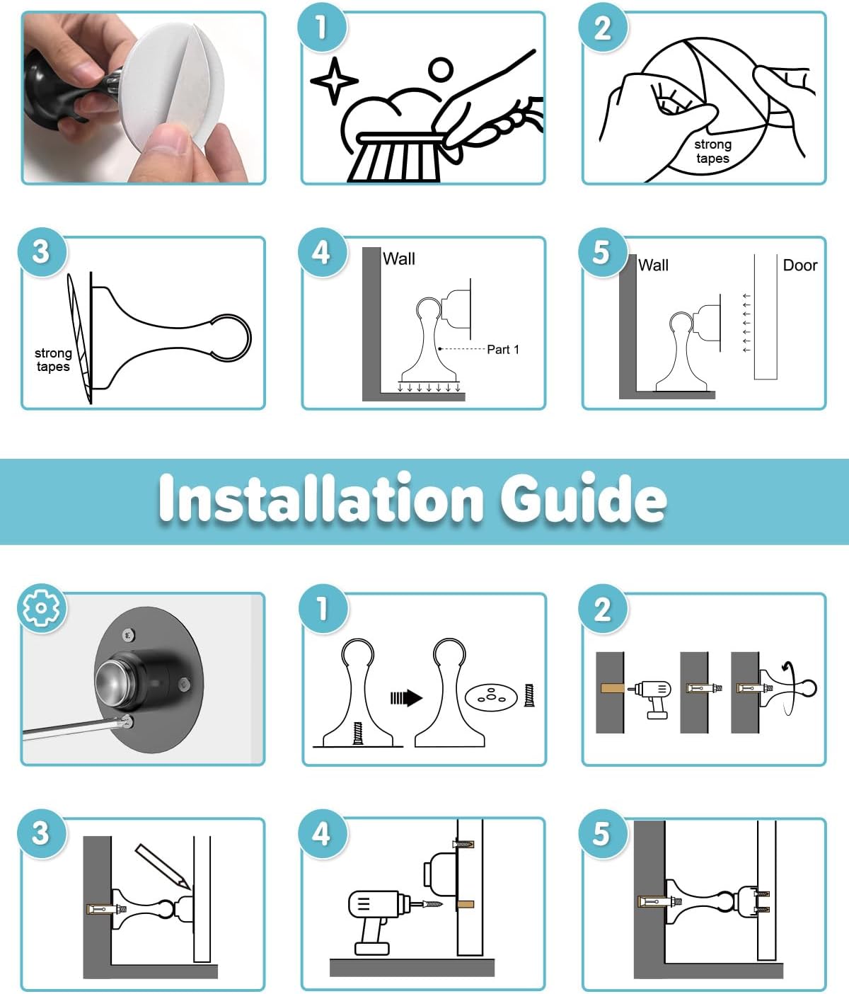 Door Stoppers Magnetic Door Catch - 1 Pack Stainless Steel Heavy Duty Door Stops for Bottom of Door, Wall & Floor Mounting No-Drill Strong Adhesive & Screws, Door Holder to Keep Door Open