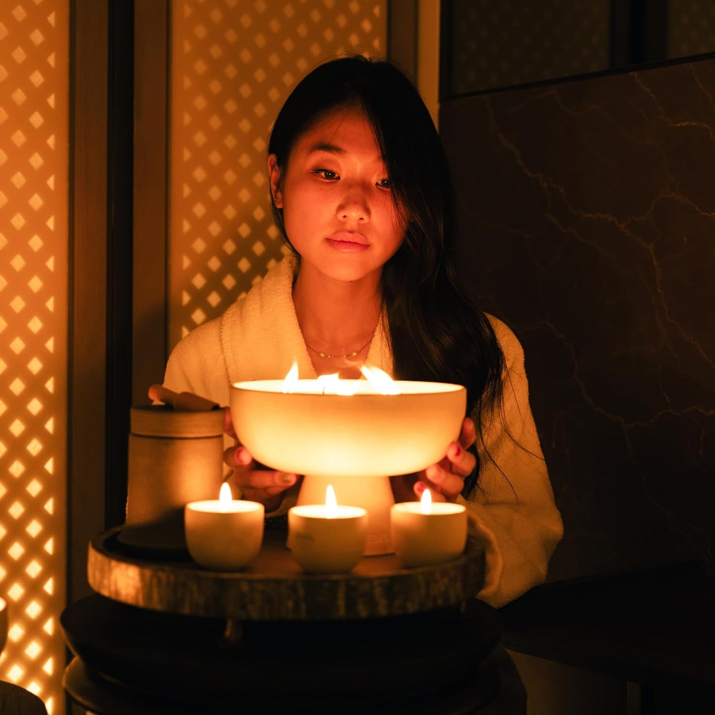 New BLUEME Wellness Candle Wax Refill, Contains Essential Oil, Sustainable, Hand Finished, Hand Poured, Premium, Luxury Ceramic, Natural Cotton Wick (45oz, Osmanthus & Sandalwood)