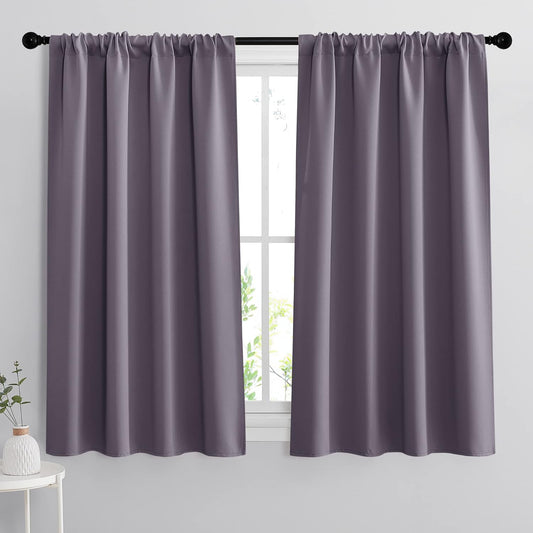 RYB HOME Blackout Curtains for Bedroom - Thermal Insulating Privacy Window Curtains for Kids Nursey Dining Bathroom Home Office Decor, Width 42 x Length 45 inches, Greyish Purple, 2 Panels