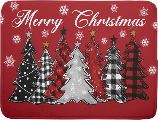 Merry Christmas Dish Drying Mats for Kitchen Counter 18x16 Inch Christmas Tree Snowflake Mat Xmas Buffalo Plaid Dish Rack Mat Reversible Absorbent Dishes Pad Kitchen Accessories for Counter tops