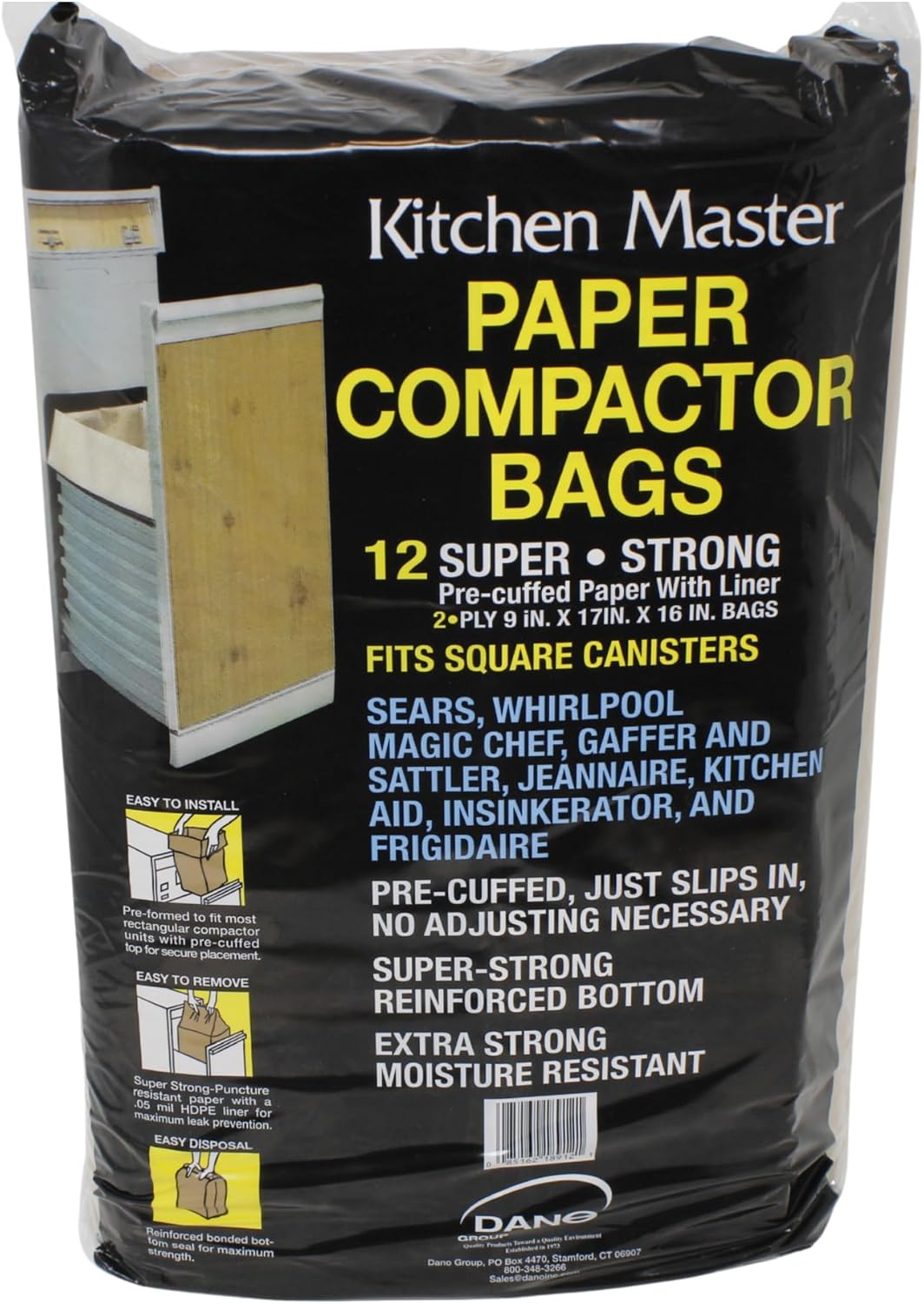 Kitchen Master Super Strong Compactor Bags (12 Pack) | Precuffed, Garbage Compactor Bags, Kitchen Liner, Paper Trash Bin Press, Kitchen Essential, Paper Garbage Press Liner