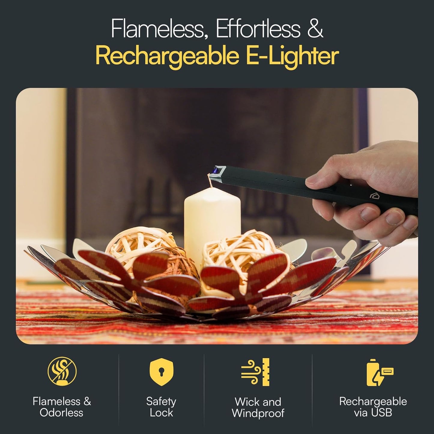 Candle Accessory Set 5 in 1 Candle Care Kit with Wick Trimmer, Dipper, Snuffer, Rechargeable Candle Lighter & Metal Tray – Luxury Gift Box for Candle Lovers (Matte Black)