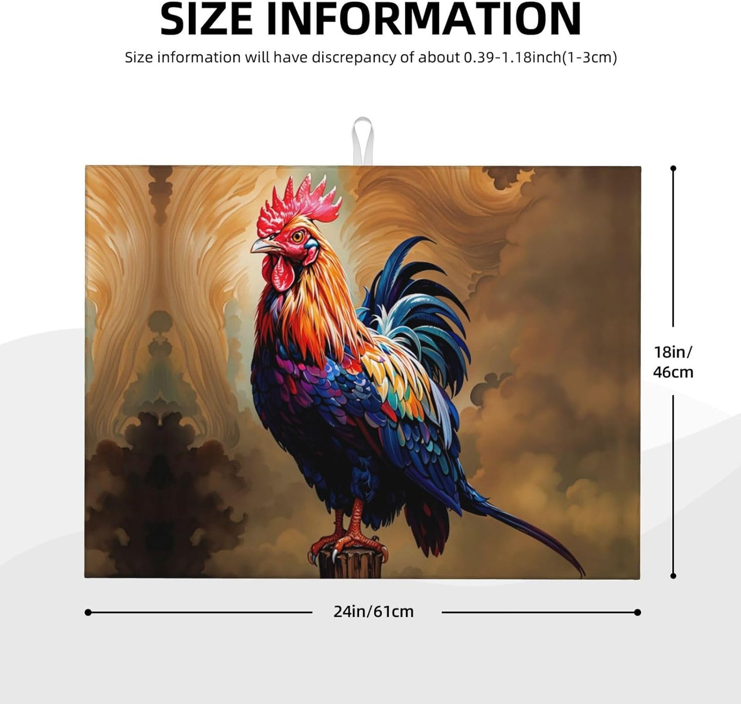 Rooster Dish Drying Mat Highly Absorbent Double-Sided Microfiber with Hanging Loop Reversible Drain Dish Rack Mat Drain Mat Suitable for Kitchen Countertop Coffee Bar 18 x 24 Inch