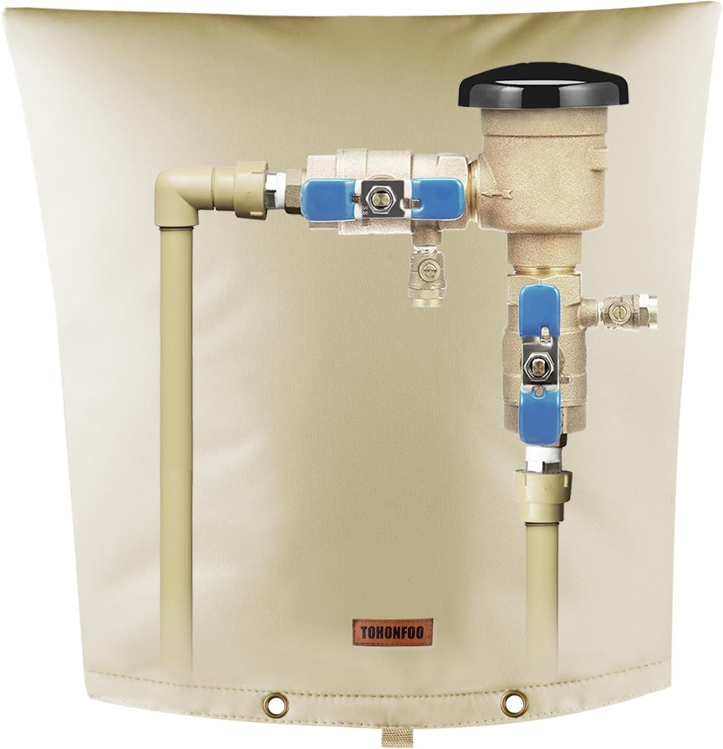TOHONFOO Backflow Preventer Pipe Insulation Cover (5°F) - Irrigation Sprinkler Valve Insulated Pouch - Water Well Pump Cover - Sturdy 5 Layers for Winter Freeze Protection, 24" W x 26" H, Beige