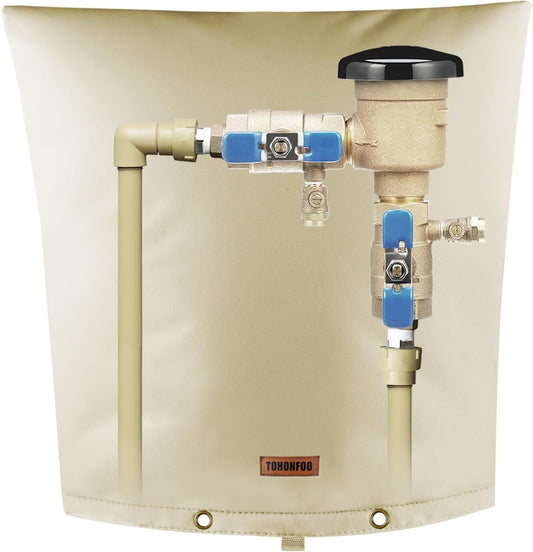 Backflow Preventer Pipe Insulation Cover (5°F) - Irrigation Sprinkler Valve Insulated Pouch - Water Well Pump Cover - Sturdy 5 Layers for Winter Freeze Protection, 30" W x 30" H, Beige