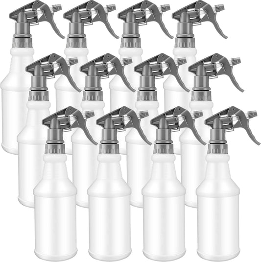 Eccliy 12 Pcs 16 Oz Plastic Spray Bottle, Adjustable Empty Reusable Sprayer for Cleaning, Planting, Water, Bathroom and Kitchen, BBQ, Commercial and Residential(Grey, Original)