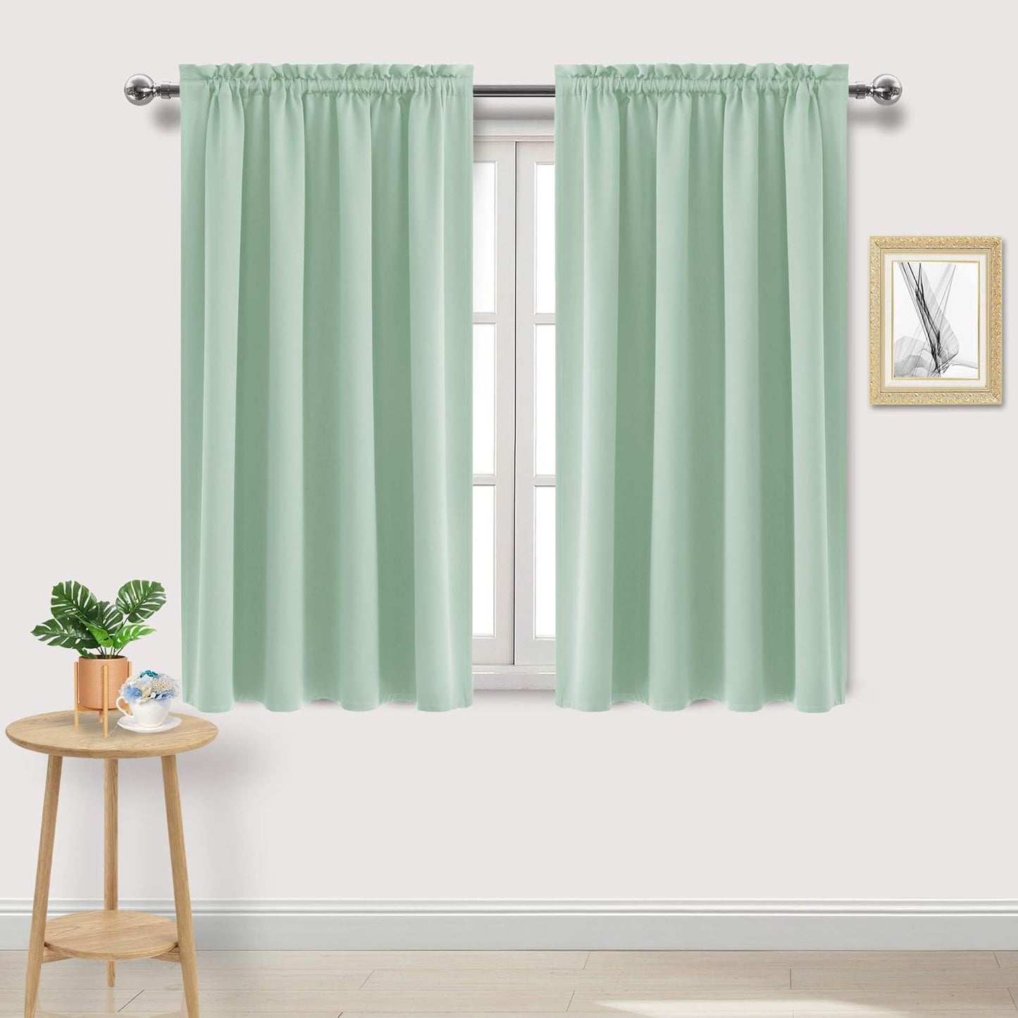 DWCN Blackout Curtains Room Darkening Thermal Insulated Bedroom Curtains Window Curtain Panels, 52 x 54 inches Long, Set of 2 Light Green Rod Pocket Drapes