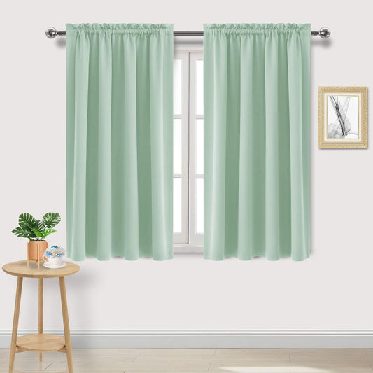 DWCN Blackout Curtains Room Darkening Thermal Insulated Bedroom Curtains Window Curtain Panels, 52 x 54 inches Long, Set of 2 Light Green Rod Pocket Drapes