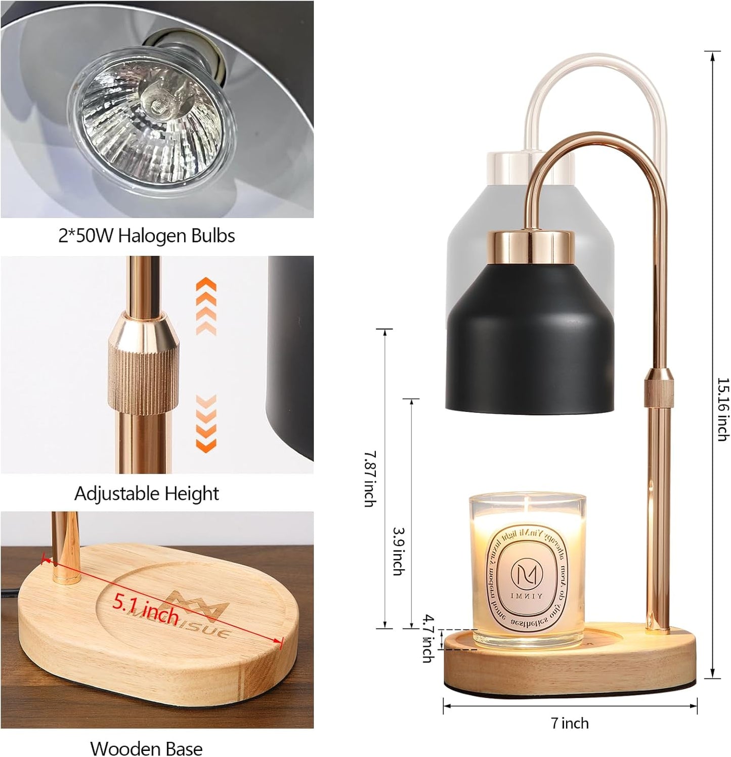 Candle Warmer Lamp with Dimmer and Timer,Home Decor Lamp for Scented Jar,Electric Wax Melt Warmer,Mother's Day/Birthday/Christmas Gifts for Mom/Wife,Adjustable Height,with 2 Bulbs