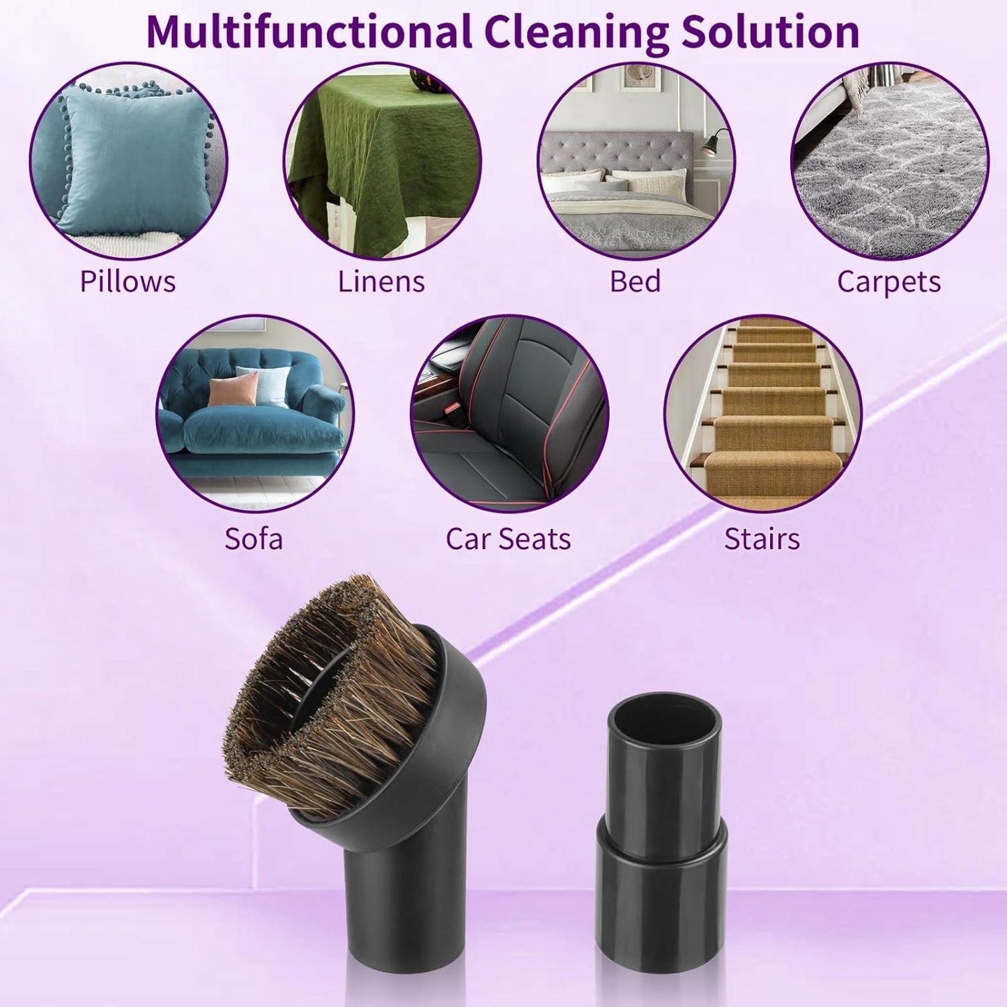 Vacuum Attachments & Brushes, Vacuum Horsehair Brush with 1-1/4 to 1-3/8 Inch Vacuum Hose Adapter, Vacuum Brush Attachment for Shark Vacuum and Shop Vac Attachments and Most Household Vacuum Cleaners