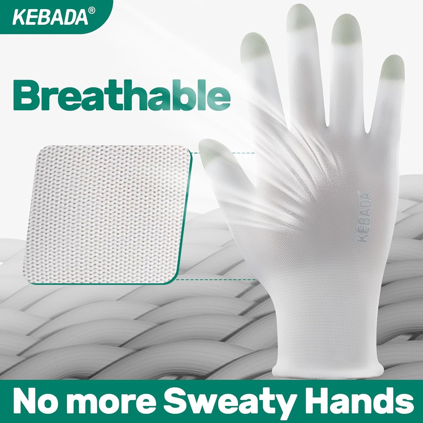 Kebada W1 Work Gloves for Men and Women, PU Coated Safety Gloves with Grip, Touchscreen, Ideal for Warehouse Package Handling, Construction, Gardening, White X-Large