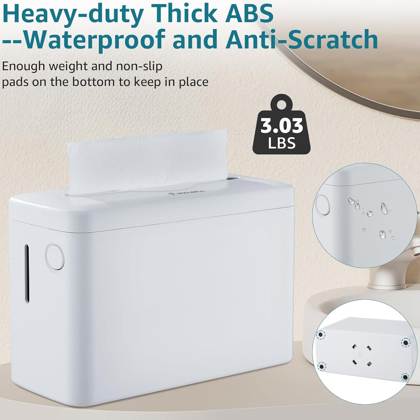 Trifold Paper Towel Dispenser Countertop, 300-Sheet Large Capacity for Multifold Paper Towel, White Heavy Duty Wide-Design