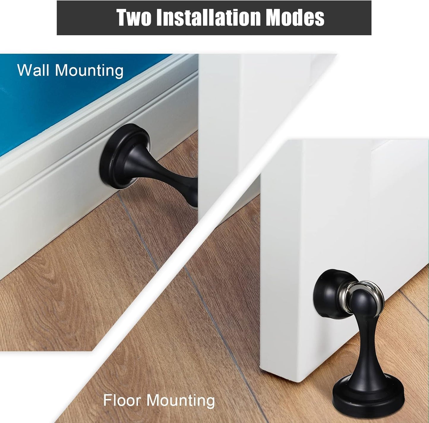 16 Pcs Magnetic Door Stoppers Stainless Steel Door Stops Magnetic Catch Holder with Screws for Wall Floor Mounted Wall Protector Hold (Black)