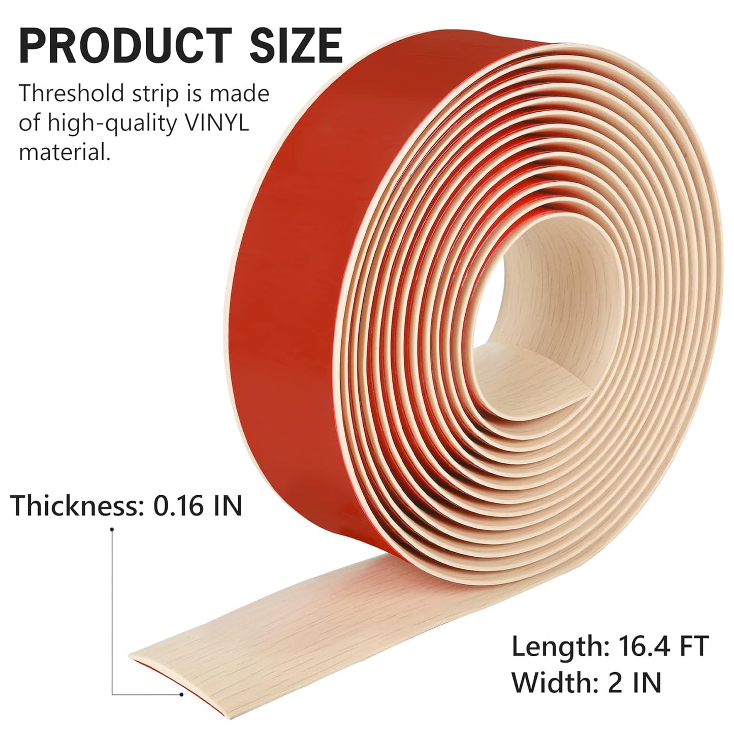 16.4Ft Floor Transition Strip Self Adhesive Vinyl Cover Floor Strip Flat Divider Transition Strip Wood Grain Design for Laminate Floor Gaps and Doorway Transitions (16.4Ft x 2 Inch, Beige)